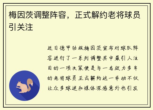 梅因茨调整阵容，正式解约老将球员引关注
